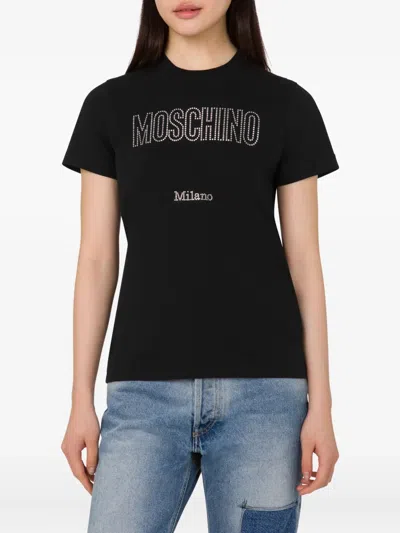 Moschino Short Sleeve Crew Neck Top In Black