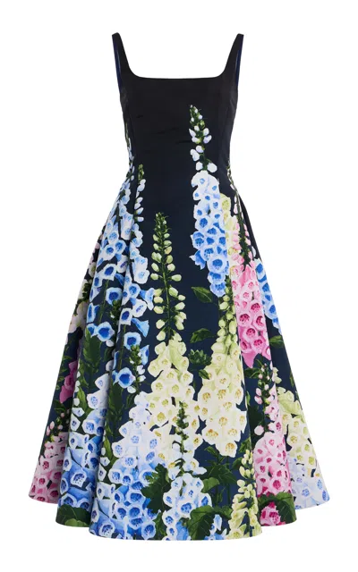 Oscar De La Renta Multi Foxglove Degrade Printed Faille Midi Cocktail Dress