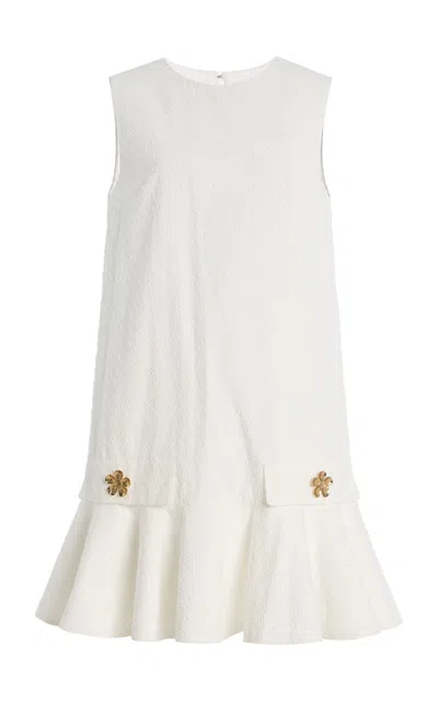 Oscar De La Renta Sleeveless Chainlink Jacquard Ruffle Mini Dress In Neutral