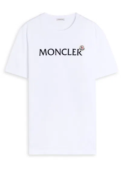 Moncler Mens White Flocked-logo Badge Short-sleeve Cotton-jersey T-shirt