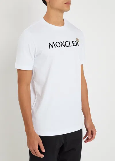 Moncler Mens White Flocked-logo Badge Short-sleeve Cotton-jersey T-shirt