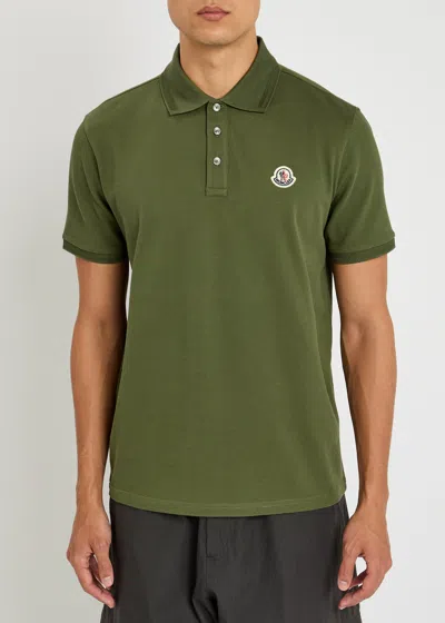 Moncler Embroidered Logo Cotton Piquet Polo Shirt In Green