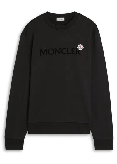 Moncler Logo Patch Cotton Sweatshirt In Black