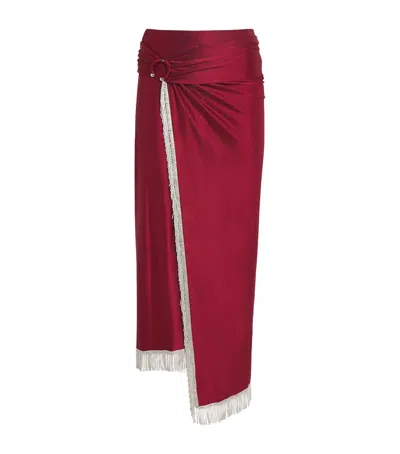 Rabanne Ring-detail Fringed Midi Skirt In Burgundy