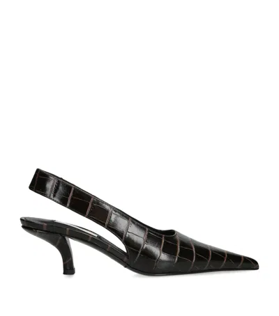 Totême Toteme Classic Croc-embossed Leather Slingback Pump In Black
