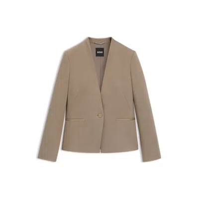 Hugo Boss Collarless Regular-fit Blazer With Hardware Button In Neutral