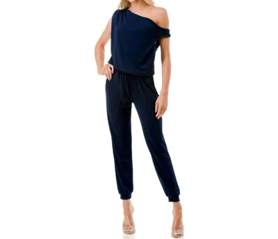 Ariella Off The Shoulder Jumpsuit In Navy In Blue