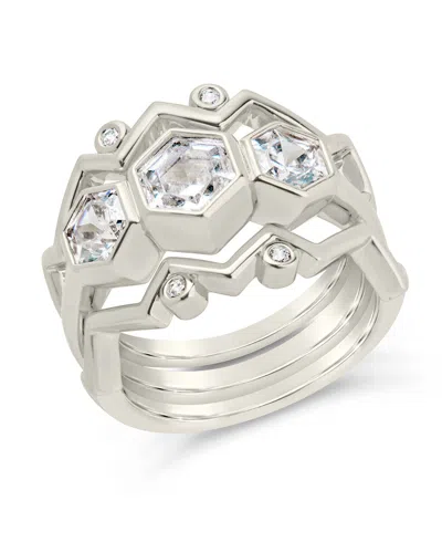 Sterling Forever Caterina Cz Stacking Ring Set Of 3 In Metallic