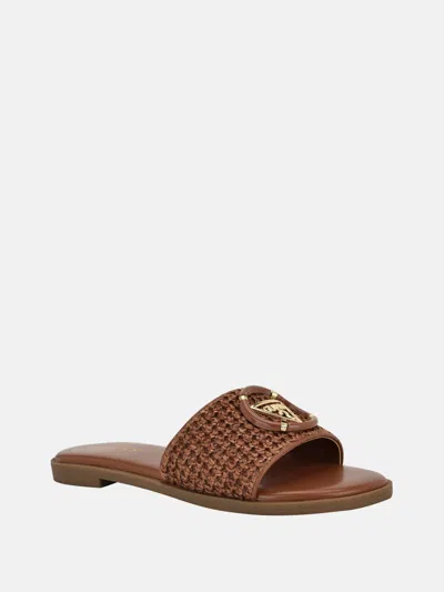 Guess Factory Magnify Woven Beach Slides In Brown