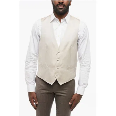 Corneliani Code 4 Buttons Silk Blend Vest With Jetted Pockets In Neutral