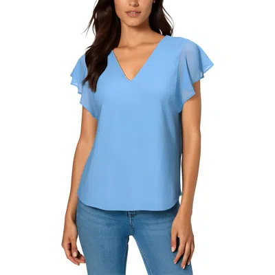 Calvin Klein Womens Chiffon Trim V Neck Blouse In Blue
