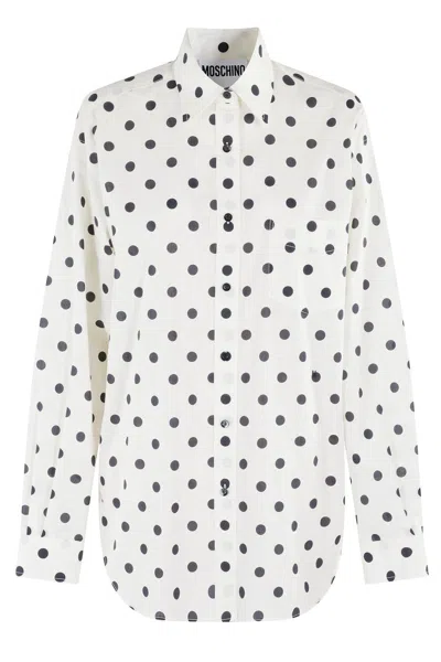 Moschino Ivory Cotton Voile Shirt With Polka Dot Pattern In White