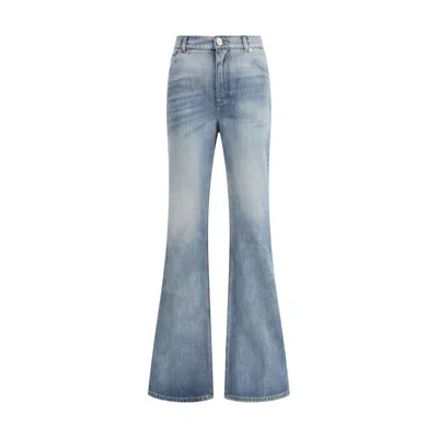 Balmain Flared Cotton Jeans Distressed Finish In Blue