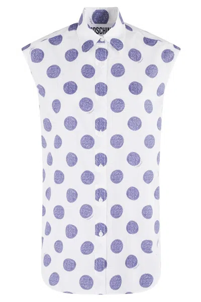 Moschino Sleeveless Cotton Poplin Shirt With Polka Dot Pattern In White