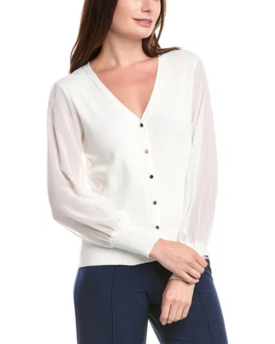 T Tahari Blouson Sleeve Rib Cardigan In White