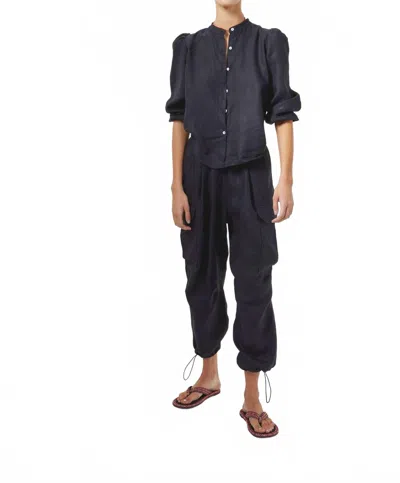 Lanhtropy Cargo Linen Pants In Black In Multi