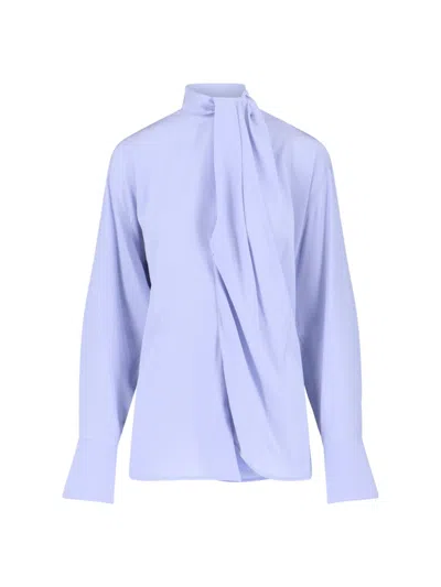 Victoria Beckham Draped Front High Neck Long Sleeves Top In Blue
