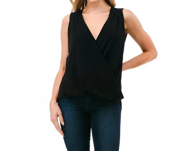 Ariella Solid Surplice Tank Top In Black In Black