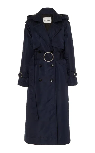 Caalo Sustainable Down Filled Satin Trench In Blue