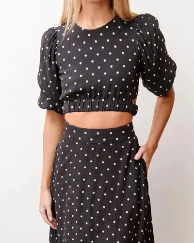 Lusana Elanor Top In Navy Polka Dot In Black