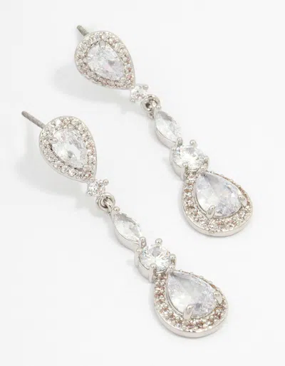 Lovisa Rhodium Cubic Zirconia Pear Halo Drop Earrings I Dangle Studs