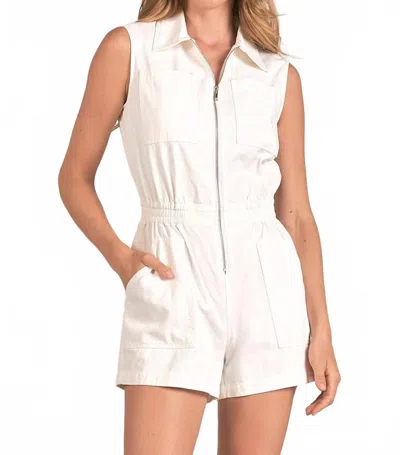 Elan Nancy Chambray Zip Romper In White In Neutral