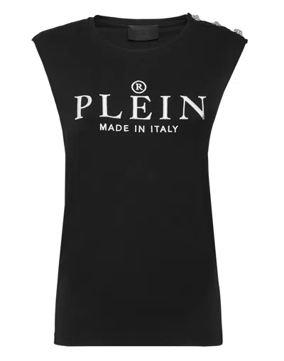 Philipp Plein T-shirt Round Neck Ss Iconic Plein In Black