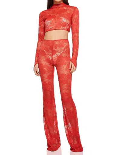 Nookie Heaven Lace Set Crop Top And Pants In Red In Red