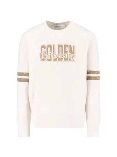 Golden Goose Ivory Cotton Sweatshirt With Contrasting Logo In Gray