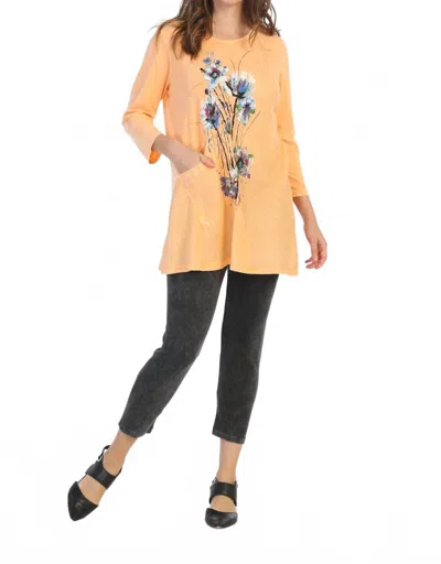 Jess & Jane Felicity Mineral Washed Cotton Top With Linen Contrast In Orange In Yellow