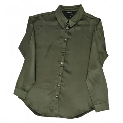 Charlie B Solid Satin Button Front Shirt In Spruce In Green