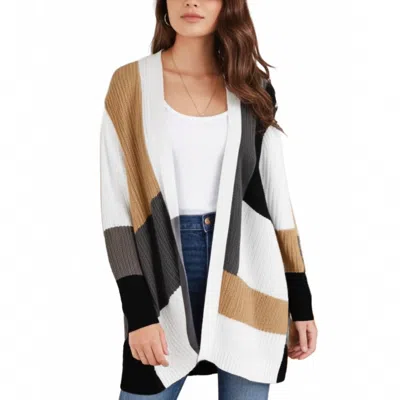 Fortune & Ivy Stitch Fix Colorblock Cardigan Sweater In Beige/black In Multi