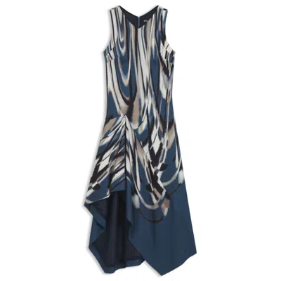 Hugo Boss Printed-twill Dress With Asymmetric Hemline In Blue