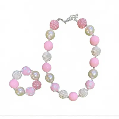 Lulu Clothes Girl's Bubble Necklace And Bracelet Set In Pink/cream