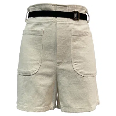 The Frankie Shop Belted Shorts In Cream Cotton Denim In Neutral