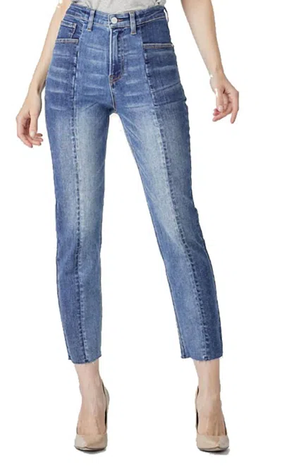 Risen Women's High Rise Two Tone Slim Straight Jean In Denim In Blue