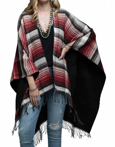 Ruggie Tassel Checked Poncho In Merlot In Black