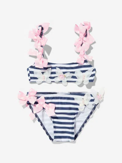 Selini Action Girls Striped Butterfly And Bow Bikini In Pink
