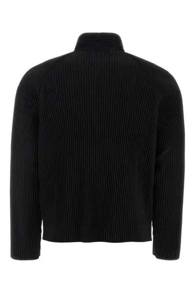 Issey Miyake Ribbed Texture High Collar Pleated Cardigan In Black