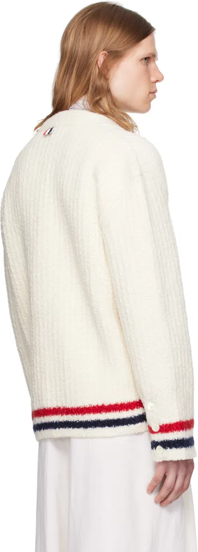 Thom Browne Ribbed Knit Rwb Stripe Cardigan In White