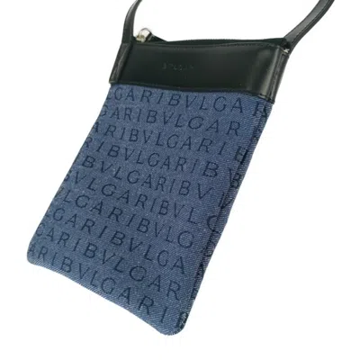 Pre-owned Bvlgari Black Blue Canvas Leather Pochette Pouch Shoulder Bag ()