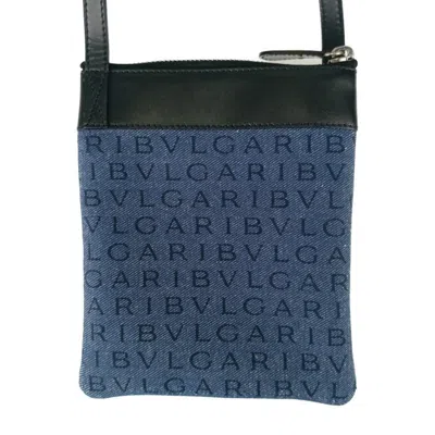 Pre-owned Bvlgari Black Blue Canvas Leather Pochette Pouch Shoulder Bag ()