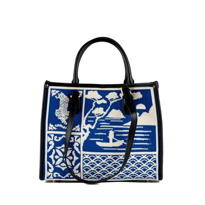 My Best Bag Firenze Athena Willow Medium Shopper Bag With Blue And White Print