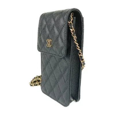 Pre-owned Chanel Black Grained Calfskin Pochette Shoulder Bag ()