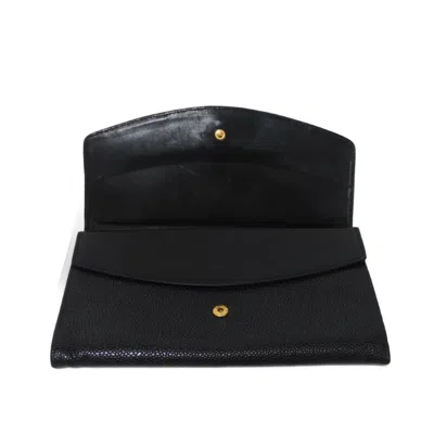 Pre-owned Chanel Black Grained Calfskin Long Wallet (bi-fold) () In Black