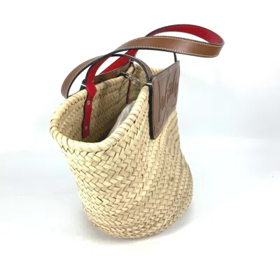 Pre-owned Christian Louboutin Beige Brown Raffia Leather Shoulder Bag Tote Bag ()