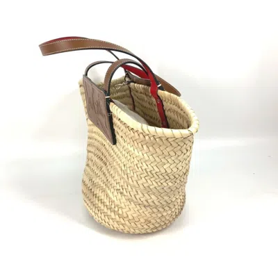 Pre-owned Christian Louboutin Beige Brown Raffia Leather Shoulder Bag Tote Bag ()