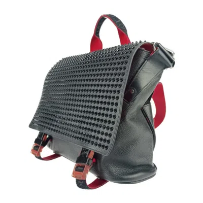 Pre-owned Christian Louboutin Black Red Color Leather Handbag Messenger Bag Shoulder Bag ()
