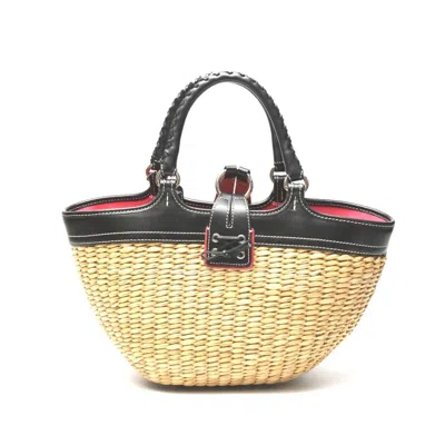 Pre-owned Coach Black Brown Straw Leather Handbag Tote Bag ()