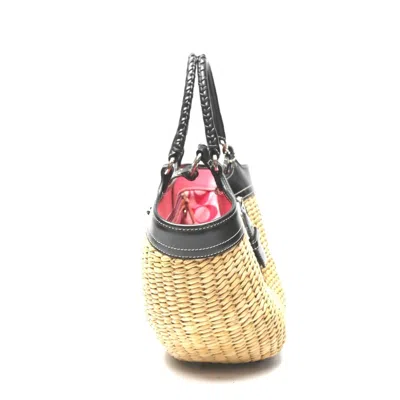 Pre-owned Coach Black Brown Straw Leather Handbag Tote Bag ()